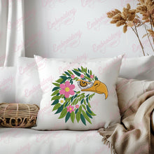Eagle Head Leaves And Flowers Embroidery Design