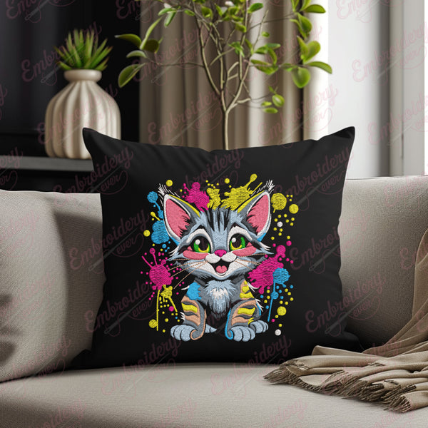 Cat In Splash Of Colors Embroidery Design