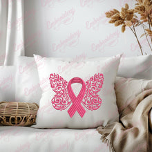 Breast Cancer Ribbon With Butterfly Wings Embroidery Design