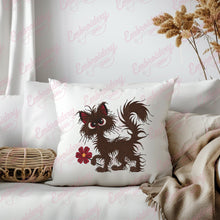 Fluffy Brown Cat With Flower Embroidery Design