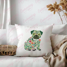 Colorful Botanical Pug Dog Embroidery Design