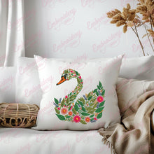 Tropical Leaves And Flowers Swan Embroidery Design