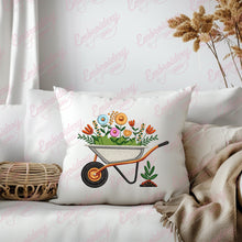 Floral Wheelbarrow Gardening Embroidery Design