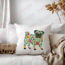 Colorful Botanical Pug Embroidery Design
