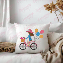 Young Woman Riding Bicycle Embroidery Design