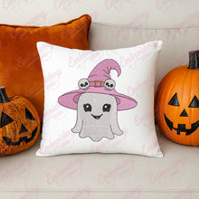 Cute Ghost Wearing Pink Witch Hat Halloween Embroidery Design