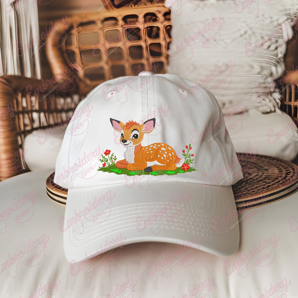 Cute Deer Sitting In The Grass Embroidery Design