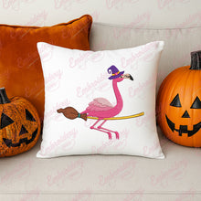 Flamingo Halloween Witch and Broomstick Embroidery Design