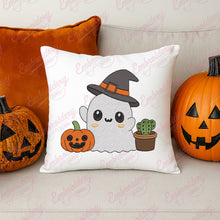 Cute Halloween Ghost With Pumpkin And Cactus Embroidery Design
