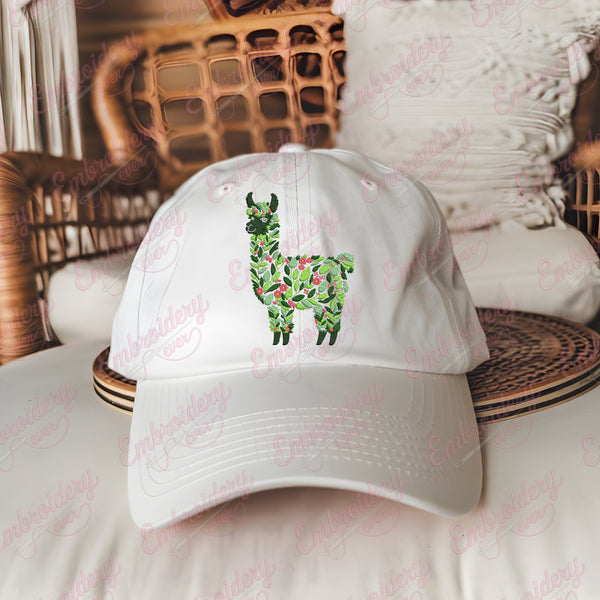 Tropical Leaves And Flowers Llama Embroidery Design