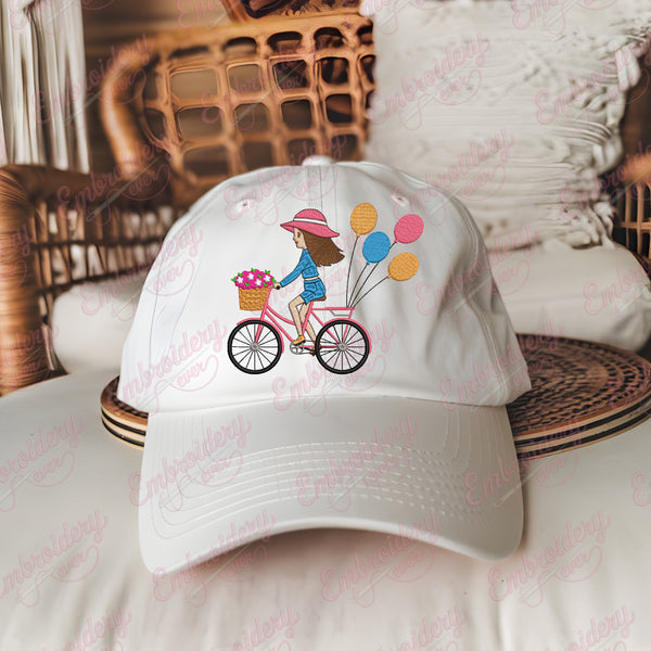 Young Woman Riding Bicycle Embroidery Design