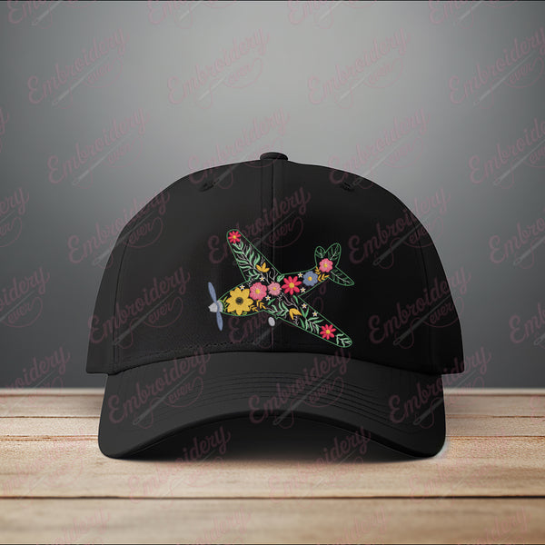 Floral Airplane Linart Embroidery Design