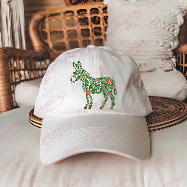 Tropical Leaves And Flowers Donkey Embroidery Design