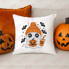 Cute Ghost with Pumpkin and Coffee Halloween Embroidery Design