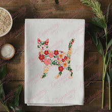 Tropical Leaves And Flowers Cat Embroidery Design