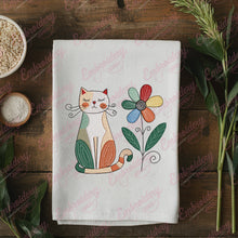Whimsical Cat And Flower Embroidery Design