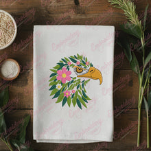 Eagle Head Leaves And Flowers Embroidery Design