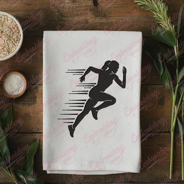 Woman Running Hoop Embroidery Design