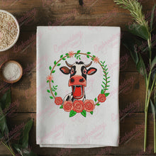Flower and Cow Embroidery Design