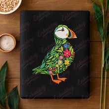 Colorful Botanical Puffin Embroidery Design