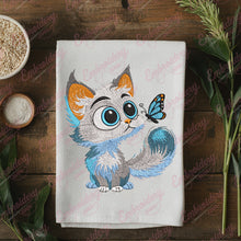Cute Cat Observing Butterfly Embroidery Design