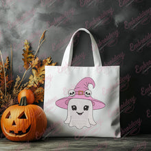 Cute Ghost Wearing Pink Witch Hat Halloween Embroidery Design