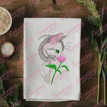 Cat Sniffing Flower Embroidery Design