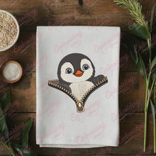 Cartoon Penguin With Zippers Embroidery Design