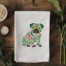 Colorful Botanical Pug Dog Embroidery Design
