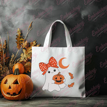 Adorable Ghost With Pumpkin Halloween Embroidery Design