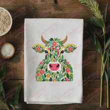 Tropical Leaves And Flowers Cow Head Embroidery Design