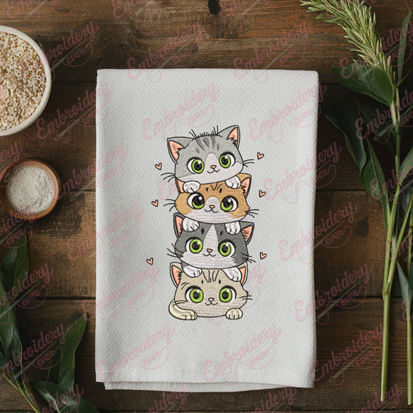 Cute Cartoon Cat Pile Embroidery Design