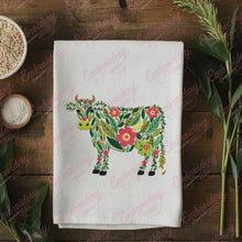Tropical Leaves And Flowers Cow Embroidery Design