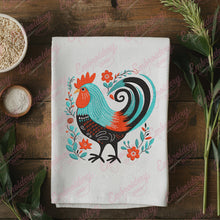 Tropical Leaves And Flowers Rooster Embroidery Design
