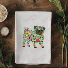 Colorful Botanical Pug Embroidery Design