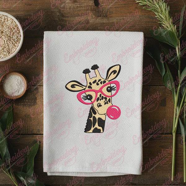 Giraffe Glasses Bubble Gum Embroidery Design