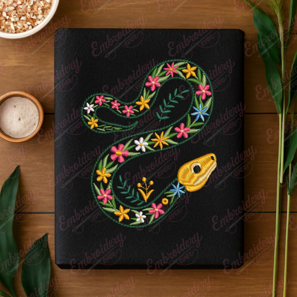 Floral Snake Embroidery Design