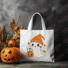 Halloween Ghost Holding Pumpkin Embroidery Design