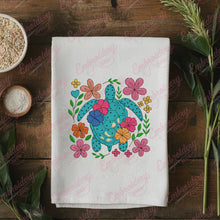 Floral Sea Turtle Embroidery Design