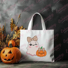 Cute Kawaii Halloween Ghost and Pumpkin Embroidery Design