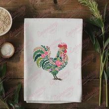 Colorful Botanical Rooster Embroidery Design