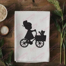 Little Girl Cycling With Cat Embroidery Design