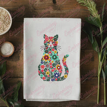 Colorful Botanical Kitty Cat Embroidery Design