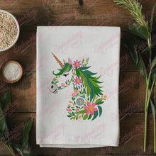 Tropical Leaves And Flowers Unicorn Embroidery Design
