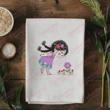 Cute Girl with Flowers Embroidery Design