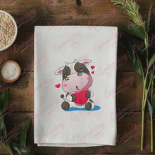 Cartoon Cow With Heart Embroidery Design