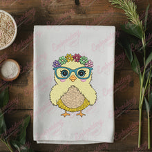 Glasses Chicken With Flowers Machine Embroidery File