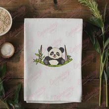 Panda Sitting On A Plate With Bamboo Embroidery Design