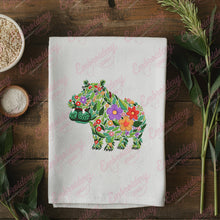 Colorful Botanical Hippopotamus Embroidery Design