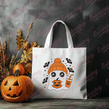 Cute Ghost with Pumpkin and Coffee Halloween Embroidery Design
